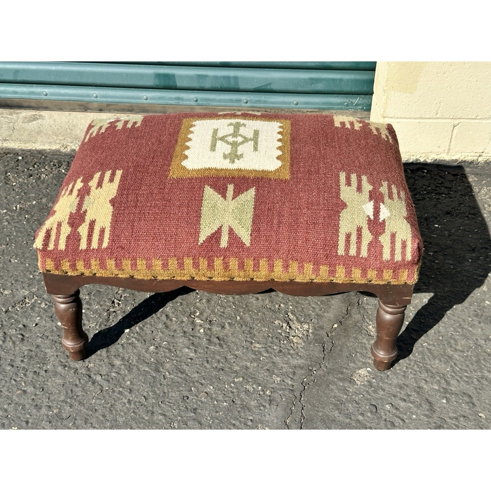 Pier 1 Wool Kilim Ottoman Native Inspired Southwestern Tribal Footstool